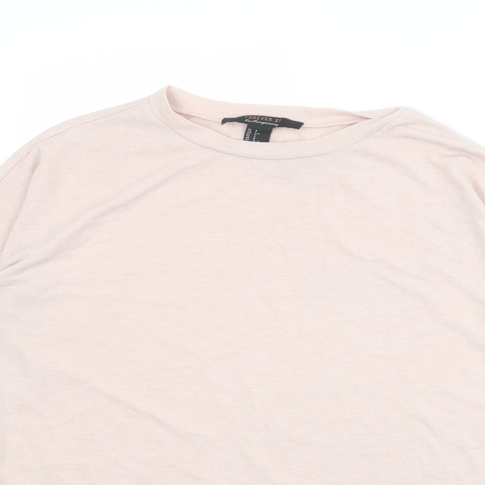 FOREVER 21 Womens Pink Polyester Basic T-Shirt Size S Round Neck
