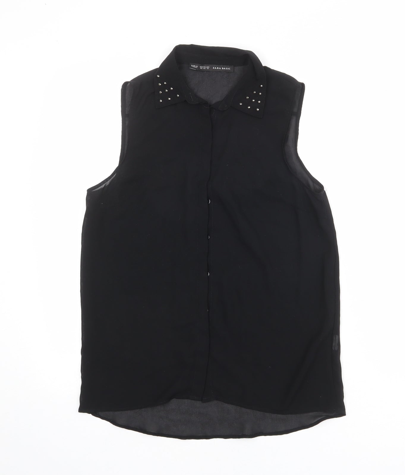 Zara Womens Black Polyester Basic Button-Up Size XS Collared