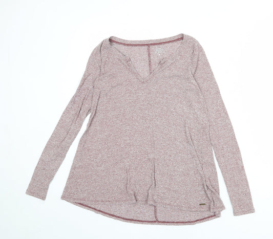 Hollister Womens Red Polyester Basic T-Shirt Size XS V-Neck