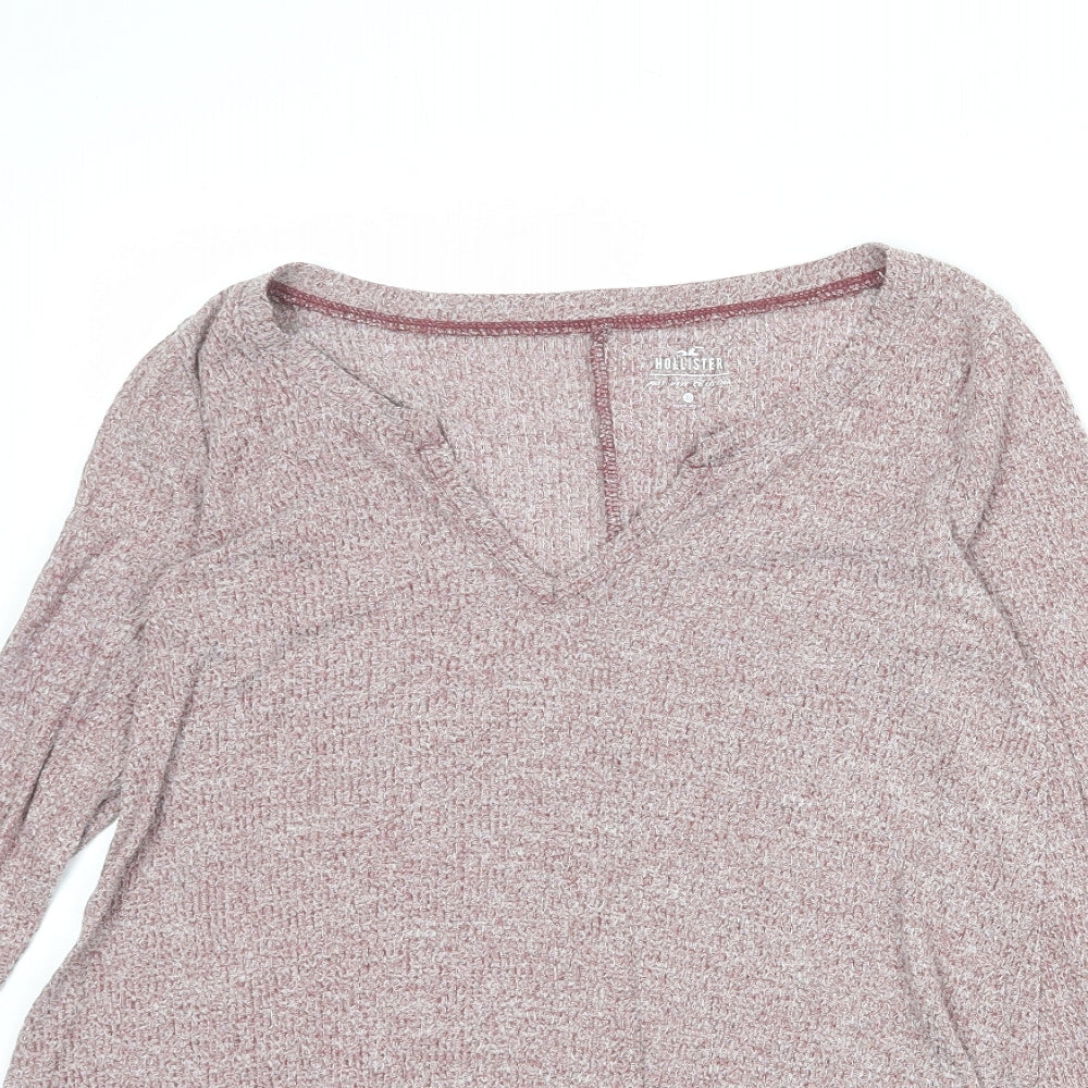 Hollister Womens Red Polyester Basic T-Shirt Size XS V-Neck