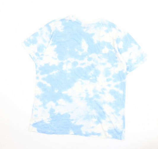 Stranger Things Womens Blue Geometric 100% Cotton Basic T-Shirt Size S Round Neck - Tie Dye
