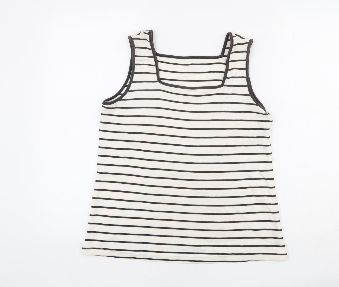 St Michael Womens Ivory Striped Cotton Basic Tank Size 10 Square Neck