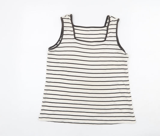 St Michael Womens Ivory Striped Cotton Basic Tank Size 10 Square Neck