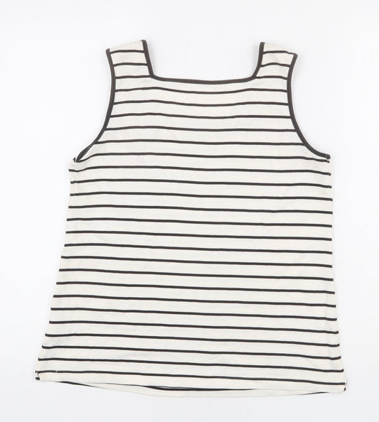 St Michael Womens Ivory Striped Cotton Basic Tank Size 10 Square Neck