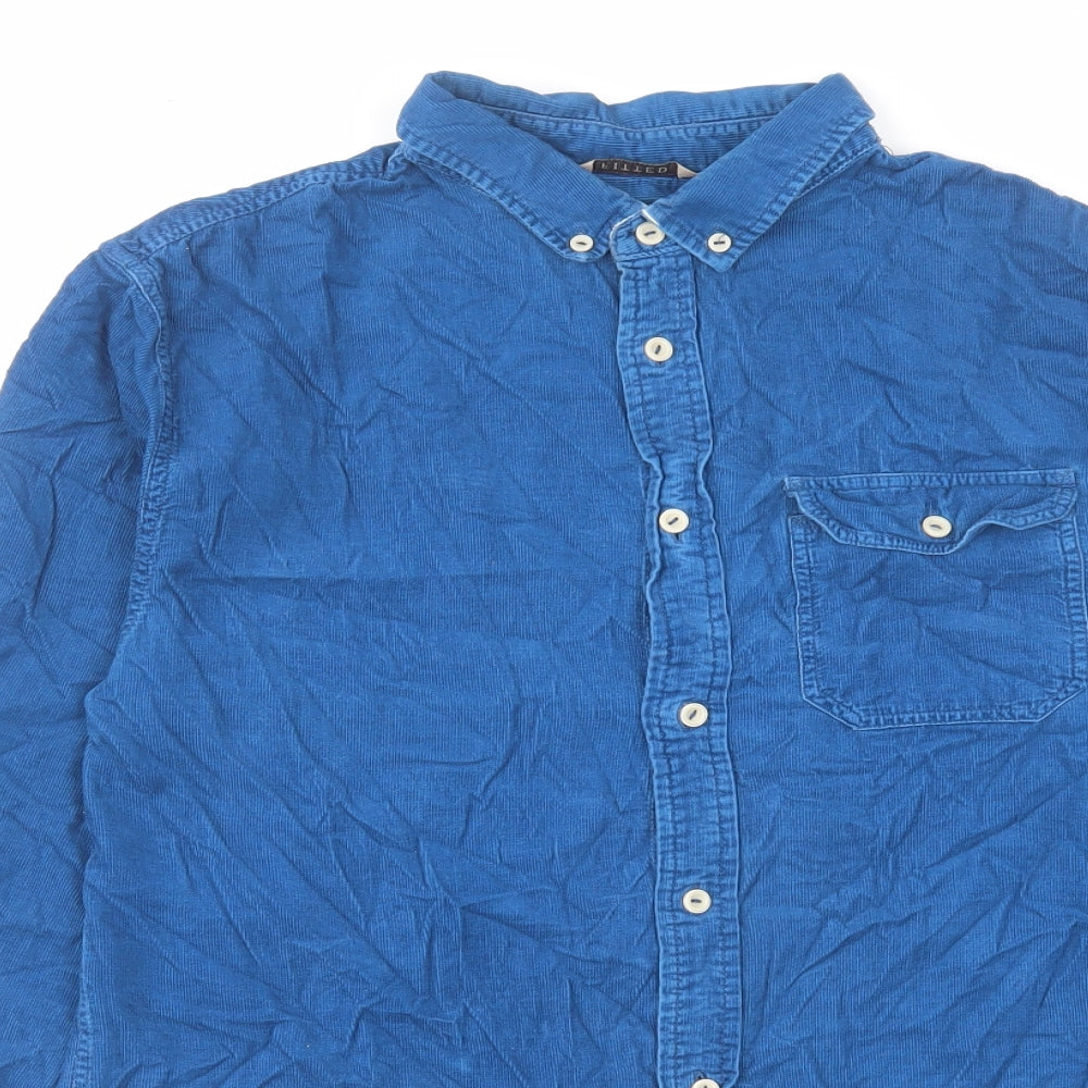 JACHS Mens Blue Cotton Button-Up Size M Collared Button
