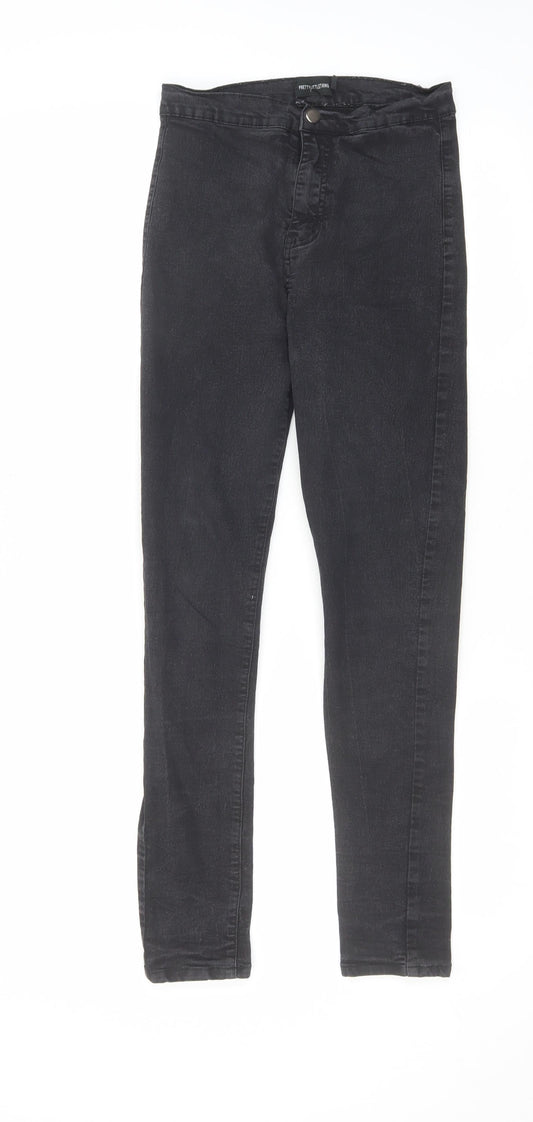 PRETTYLITTLETHING Womens Black Cotton Skinny Jeans Size 10 L26 in Regular Zip