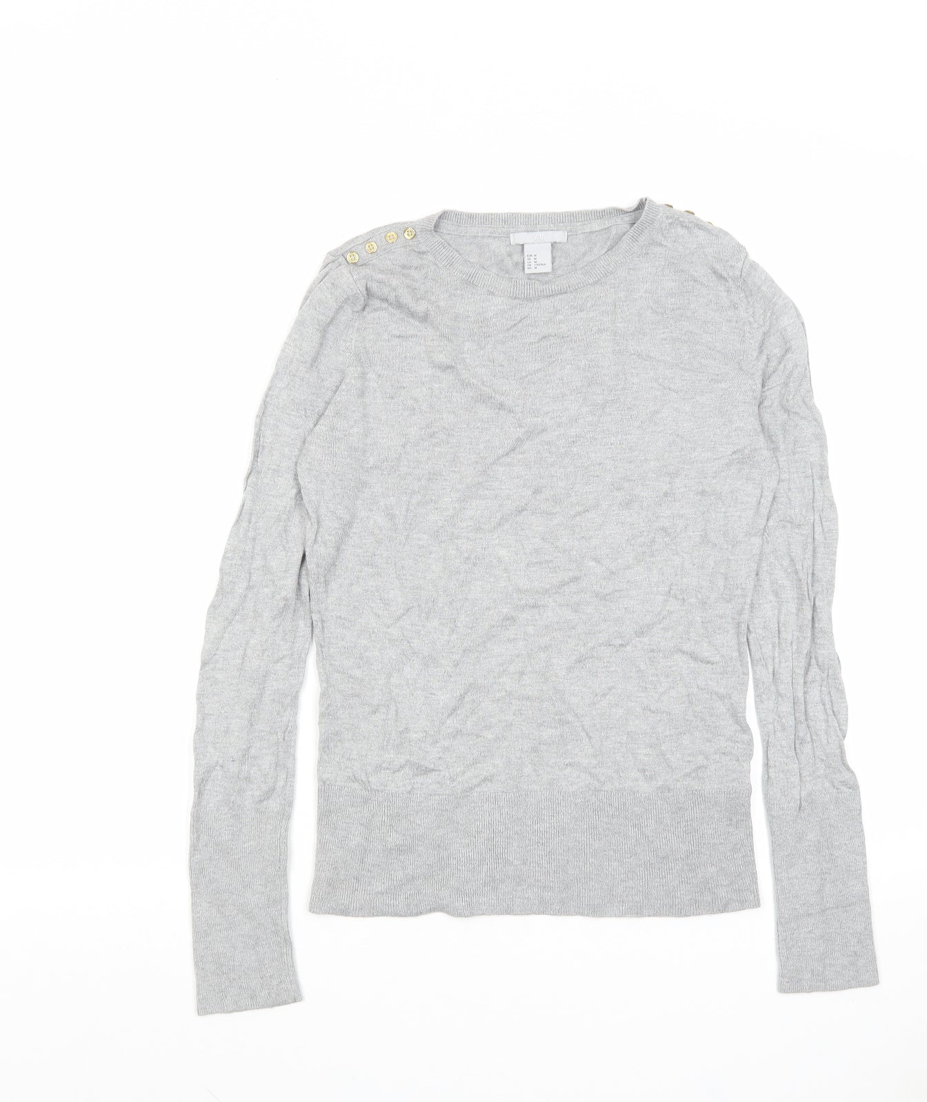 H&M Womens Grey Round Neck Viscose Pullover Jumper Size M