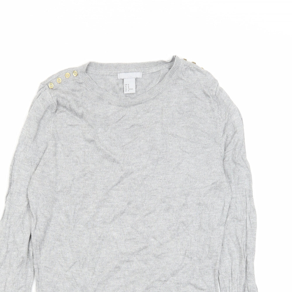 H&M Womens Grey Round Neck Viscose Pullover Jumper Size M