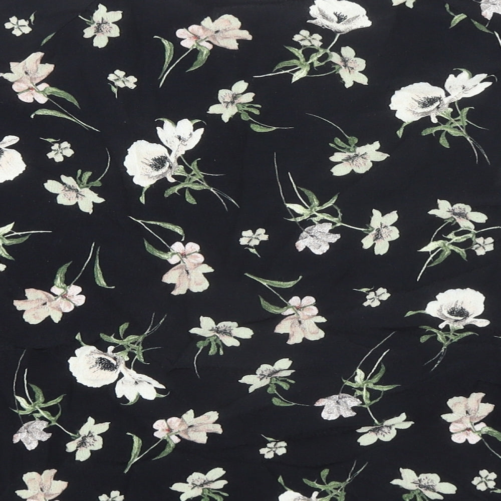 New Look Womens Black Floral Viscose Basic T-Shirt Size 16 Round Neck