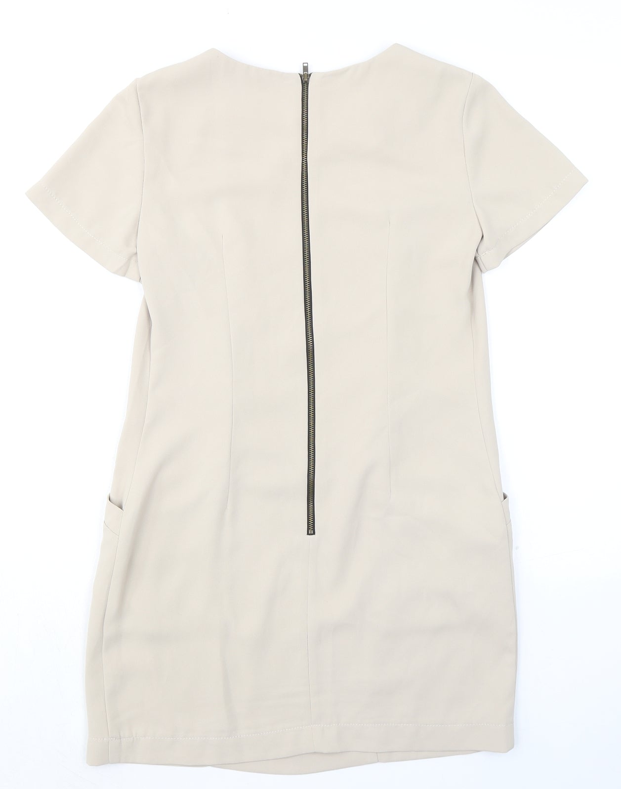 Topshop Womens Beige Polyester A-Line Size 8 Round Neck Zip
