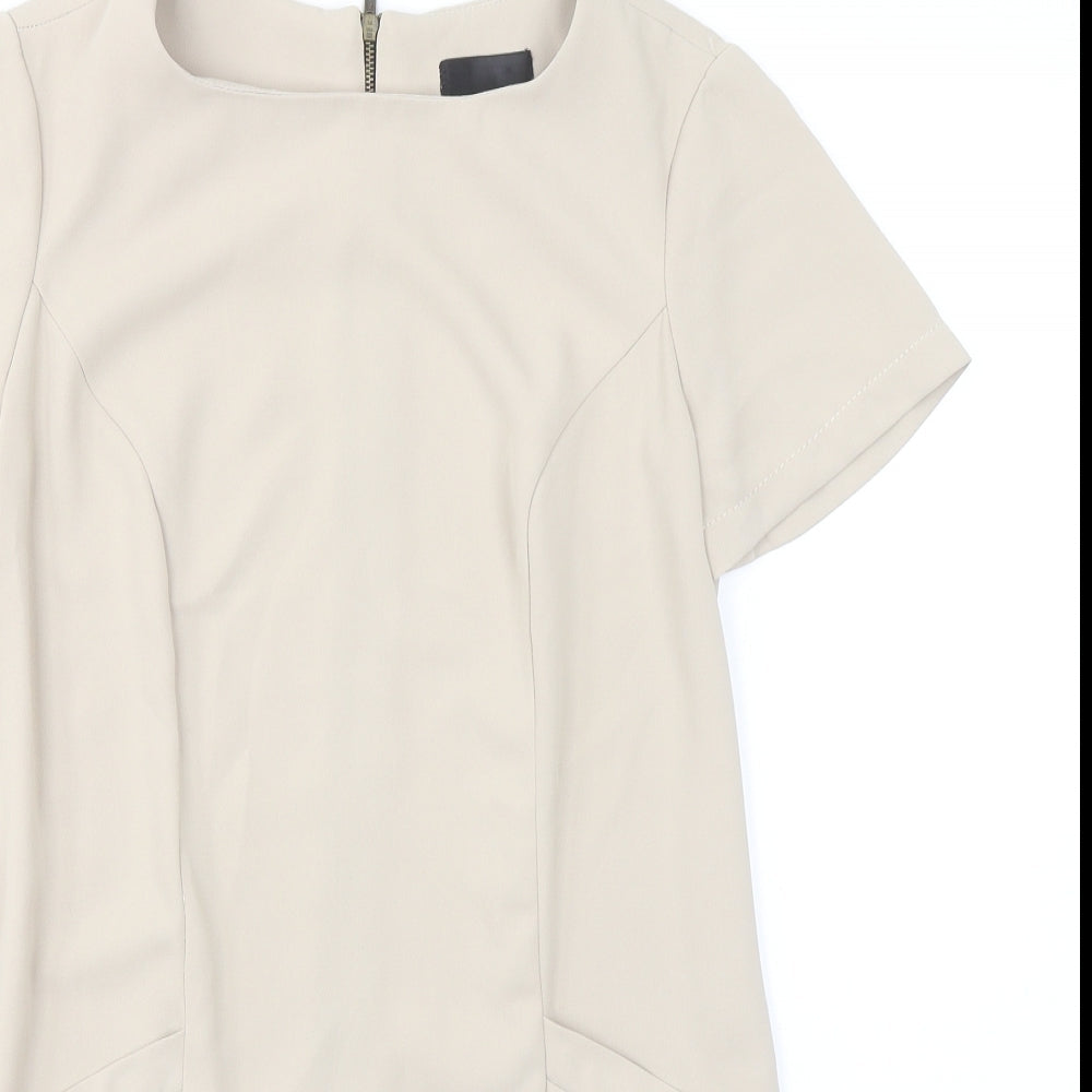 Topshop Womens Beige Polyester A-Line Size 8 Round Neck Zip