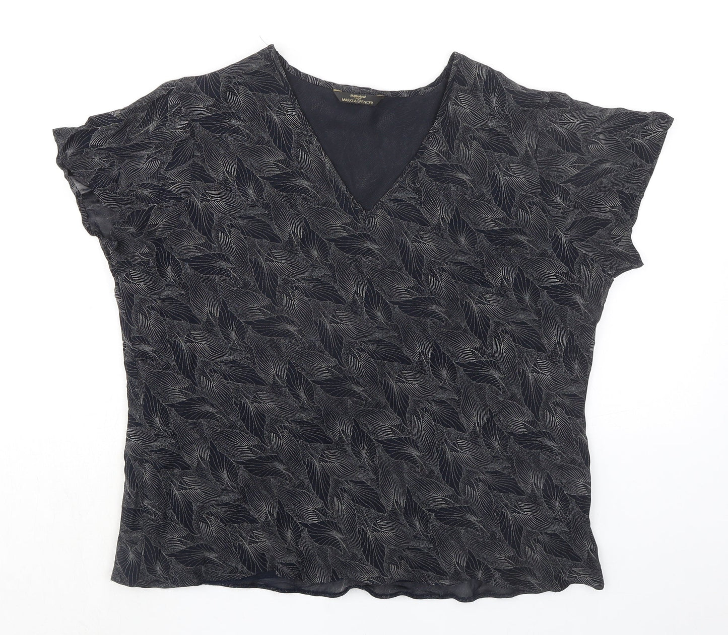 St Michael Womens Blue Viscose Basic T-Shirt Size 12 V-Neck