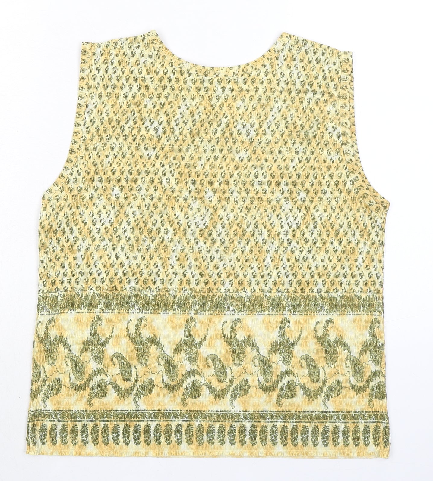Pleat Pleat Womens Yellow Paisley Polyester Basic Tank Size L Round Neck