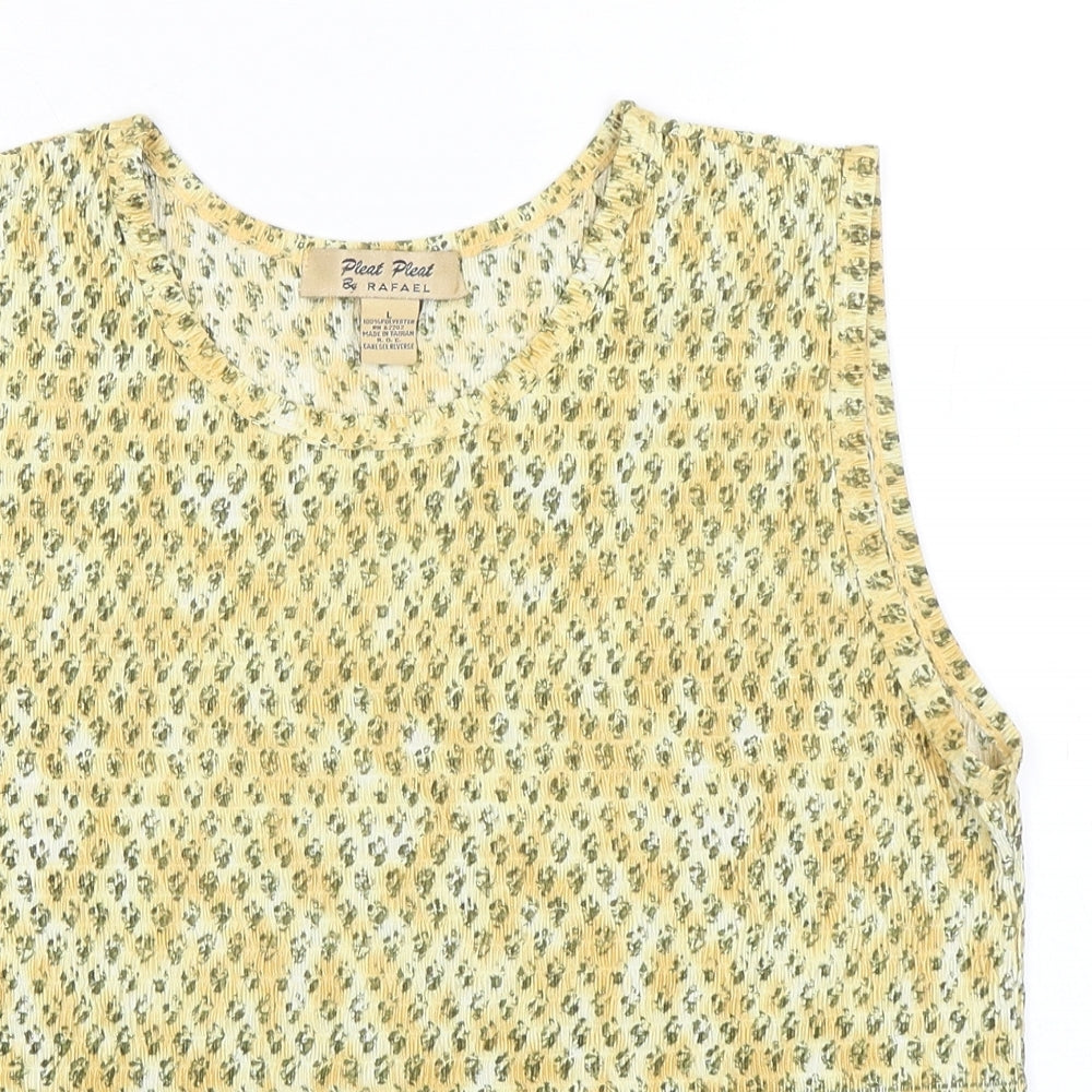 Pleat Pleat Womens Yellow Paisley Polyester Basic Tank Size L Round Neck
