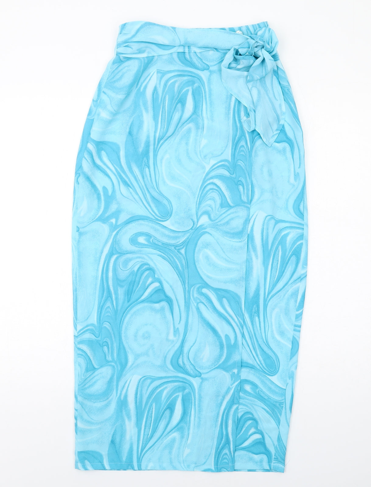 Roman Womens Blue Geometric Polyester Wrap Skirt Size 10 Button