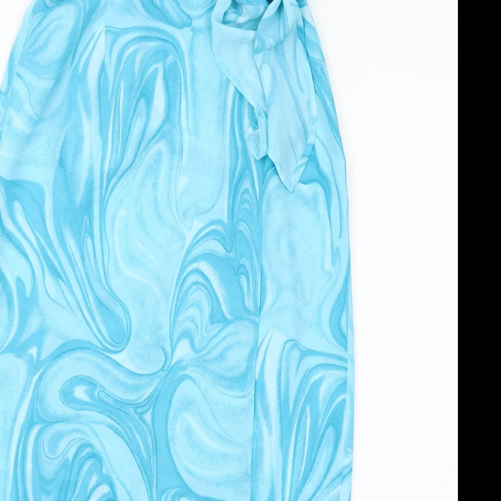 Roman Womens Blue Geometric Polyester Wrap Skirt Size 10 Button