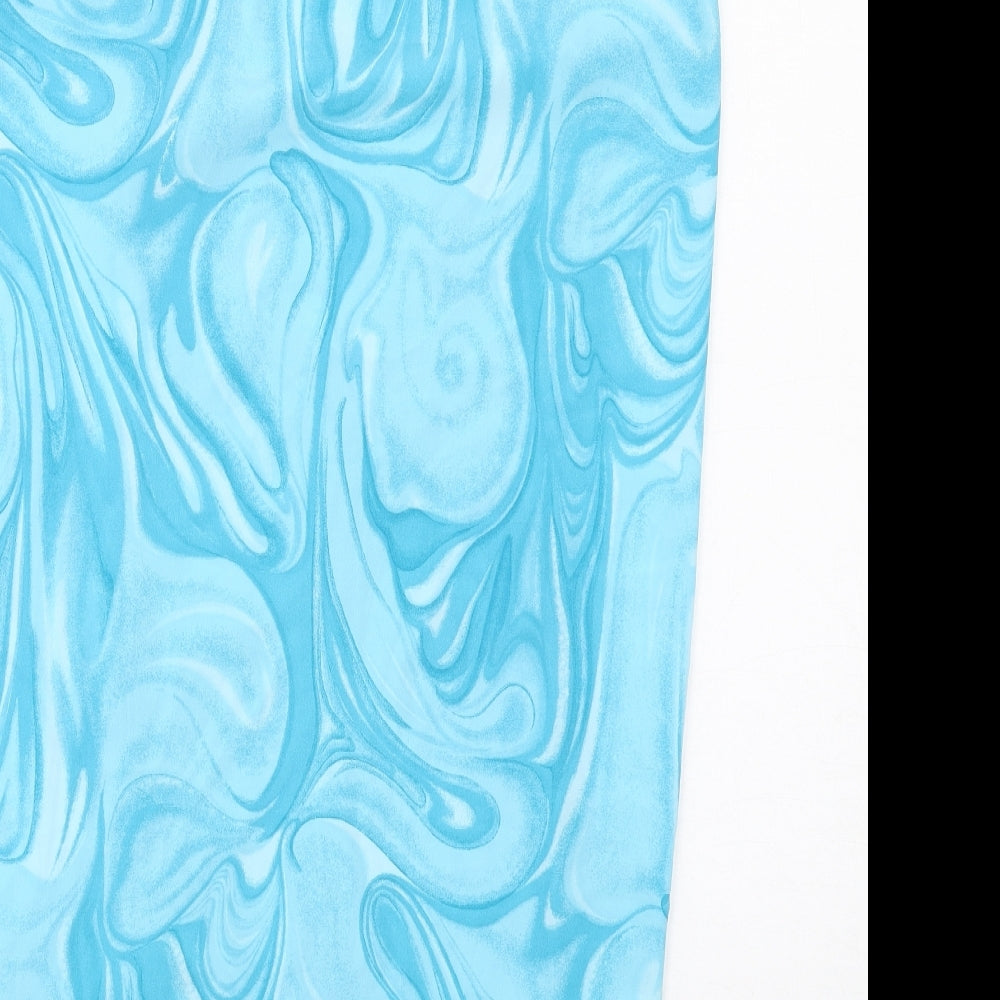 Roman Womens Blue Geometric Polyester Wrap Skirt Size 10 Button