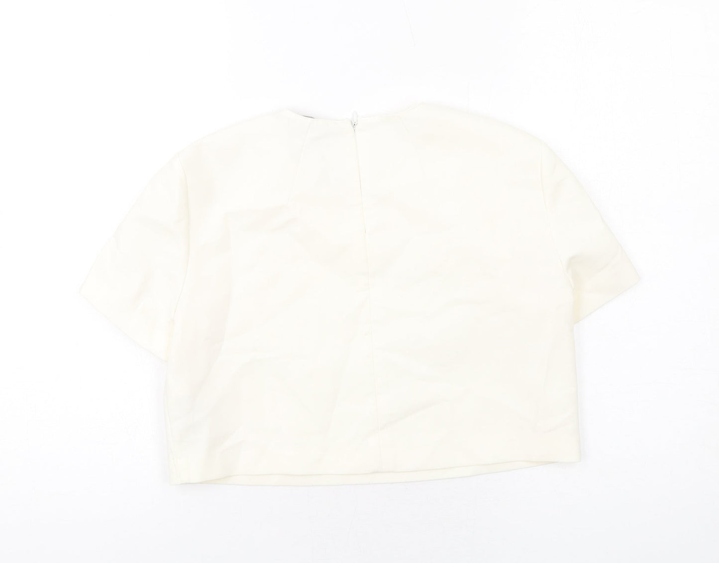 Zara Womens Ivory Polyester Cropped T-Shirt Size M Round Neck