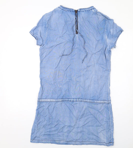 Scotch & Soda Womens Blue Lyocell Shift Size S Round Neck Zip