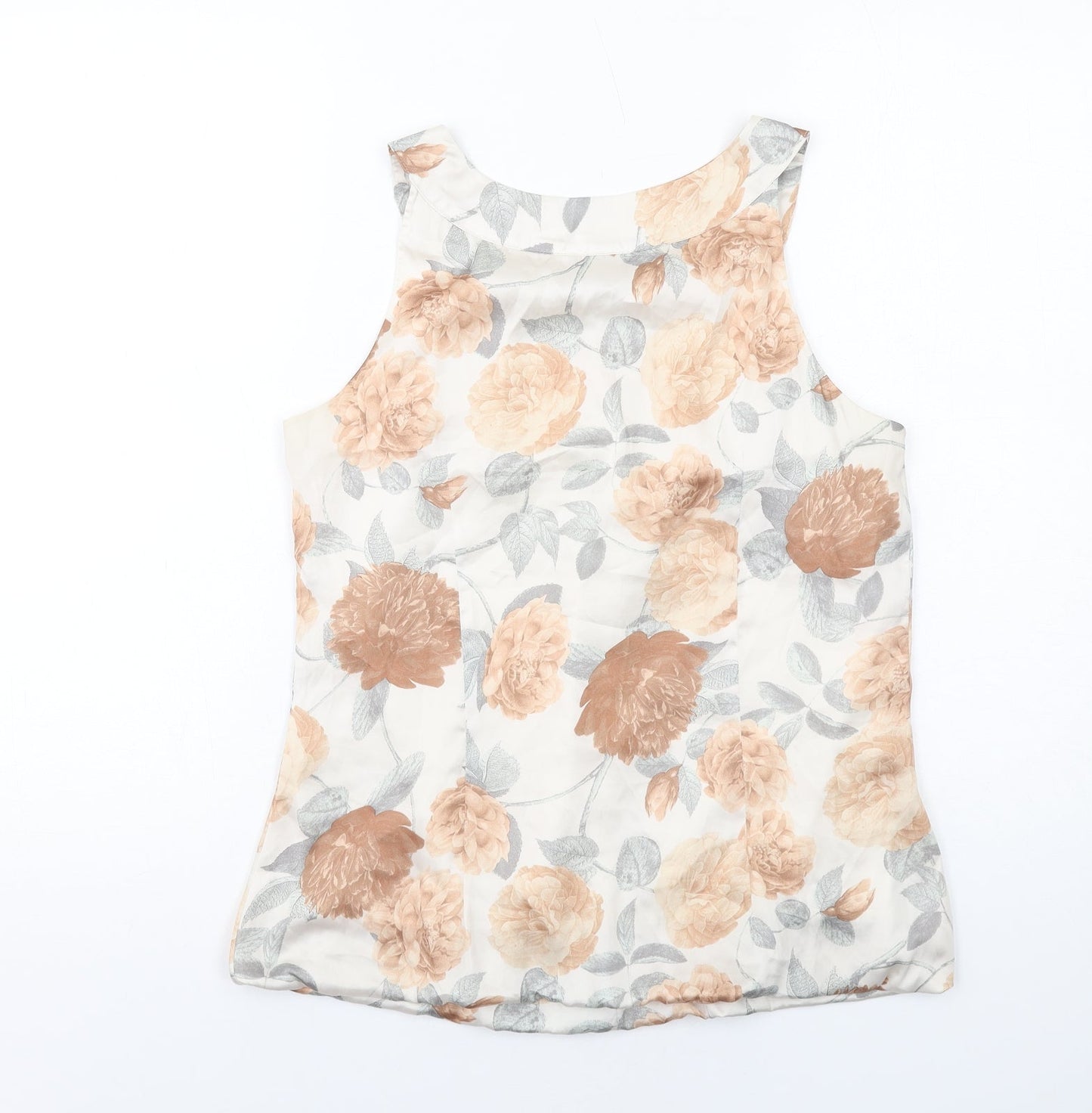 H&M Womens Ivory Floral Polyester Basic Tank Size 8 Boat Neck