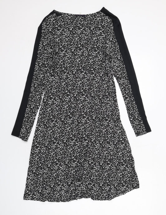 Marks and Spencer Womens Black Geometric Polyester A-Line Size 12 Round Neck Pullover