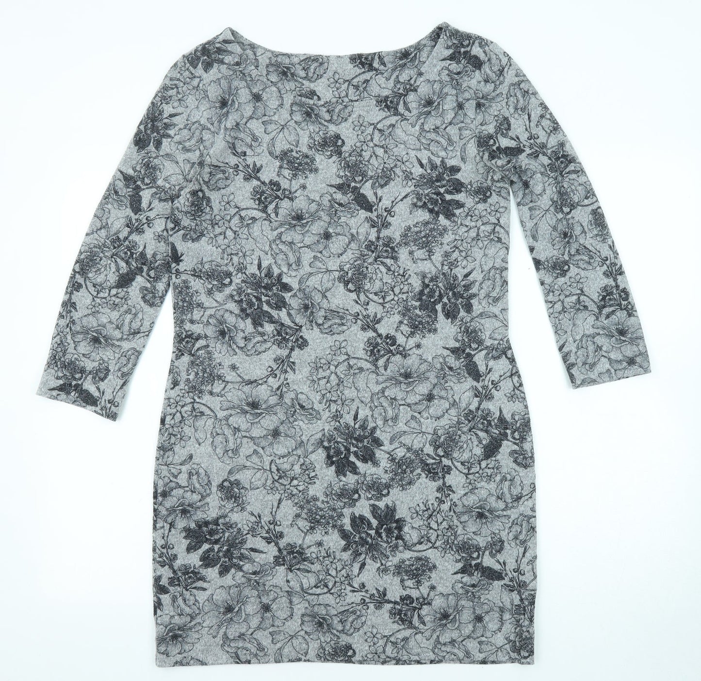 Marks and Spencer Womens Grey Floral Polyester Shift Size 10 Round Neck Pullover