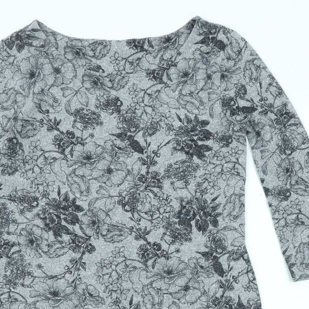 Marks and Spencer Womens Grey Floral Polyester Shift Size 10 Round Neck Pullover