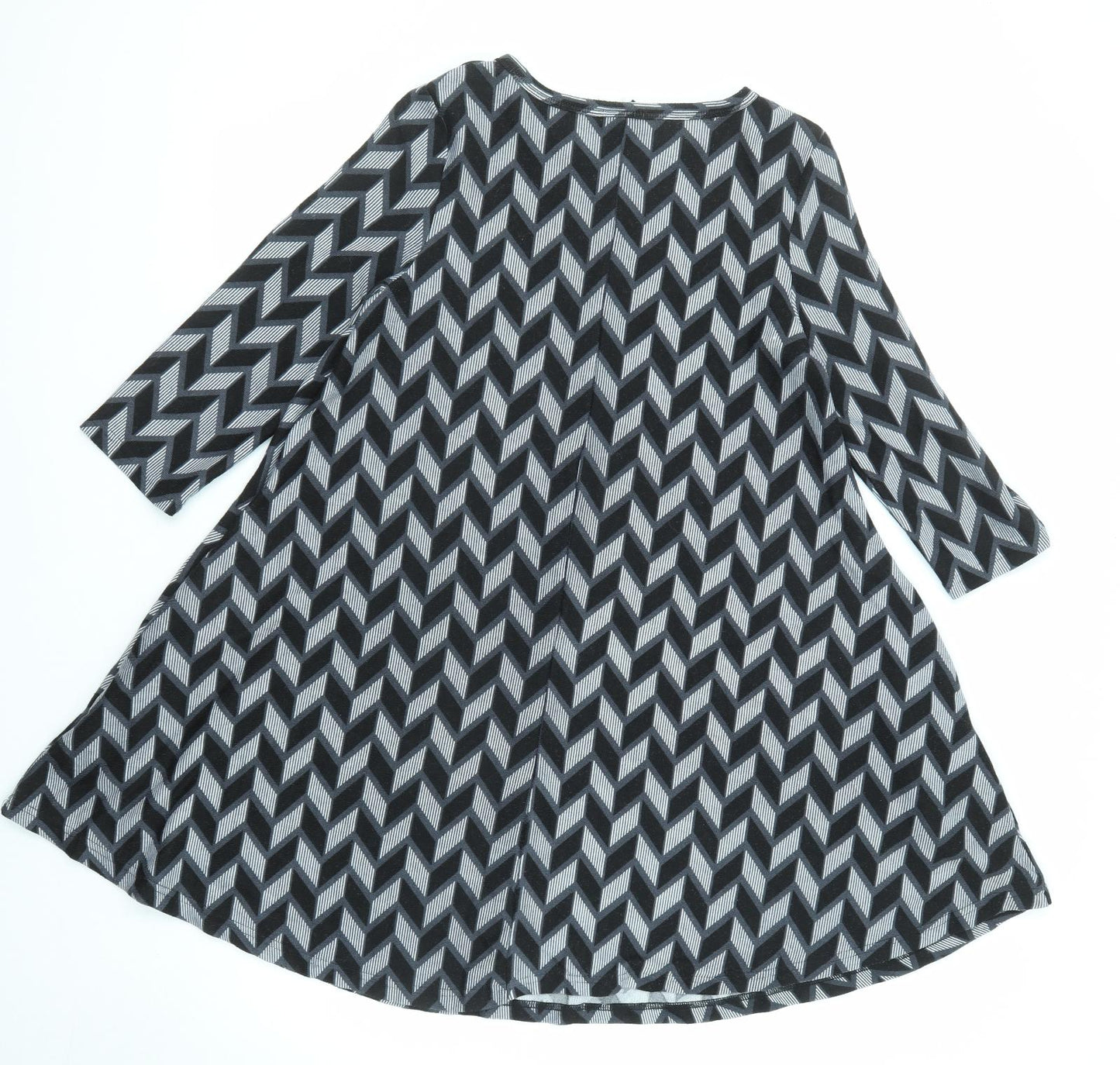 Izabel London Womens Black Geometric Polyester Trapeze & Swing Size 8 Round Neck Pullover