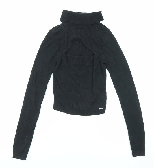 Hollister Womens Black Roll Neck Cotton Pullover Jumper Size S