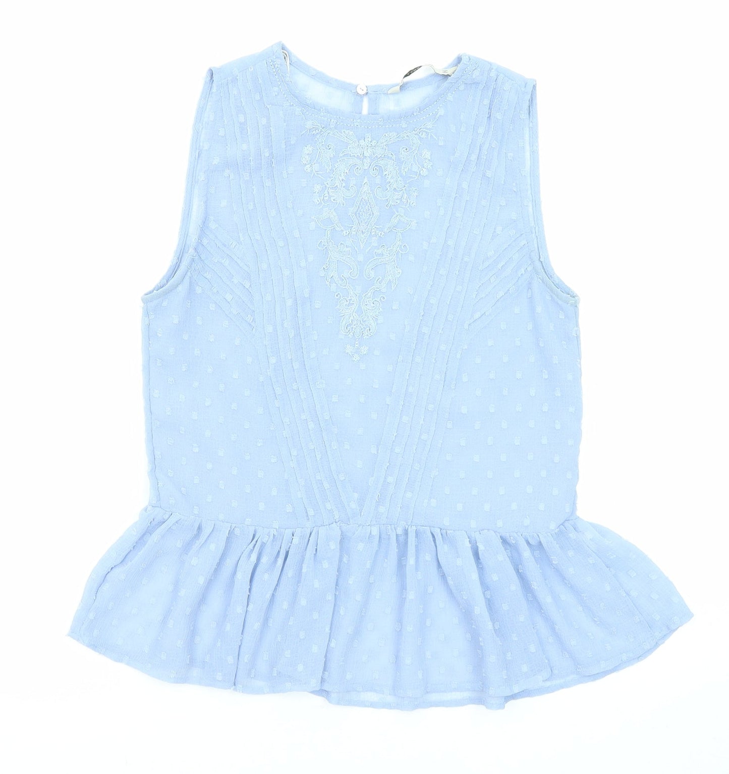 Zara Womens Blue Geometric Viscose Basic Blouse Size XS Round Neck