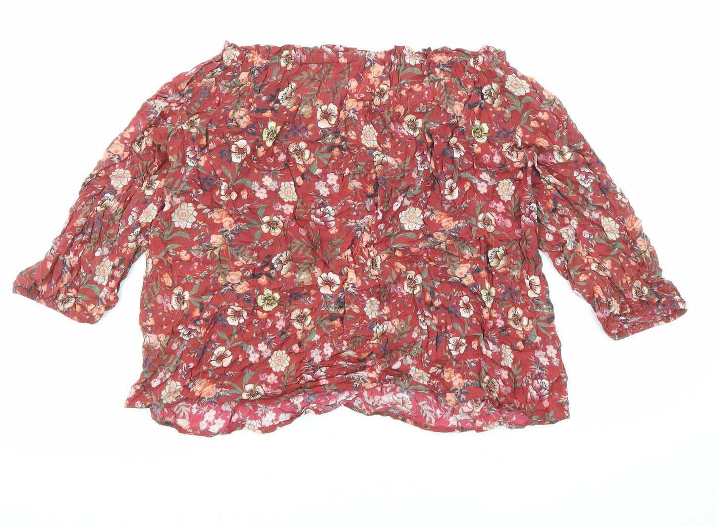 Stradivarius Womens Red Floral Viscose Basic Blouse Size S Off the Shoulder
