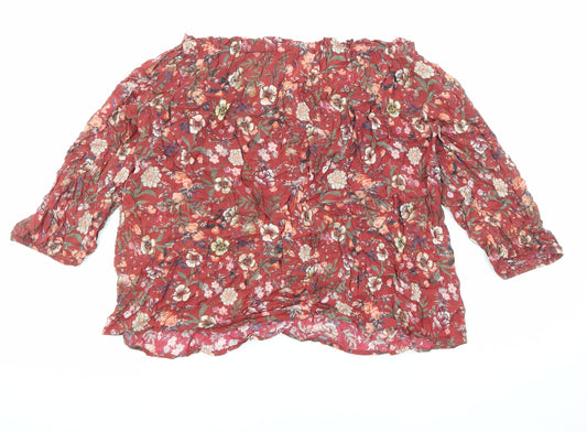 Stradivarius Womens Red Floral Viscose Basic Blouse Size S Off the Shoulder