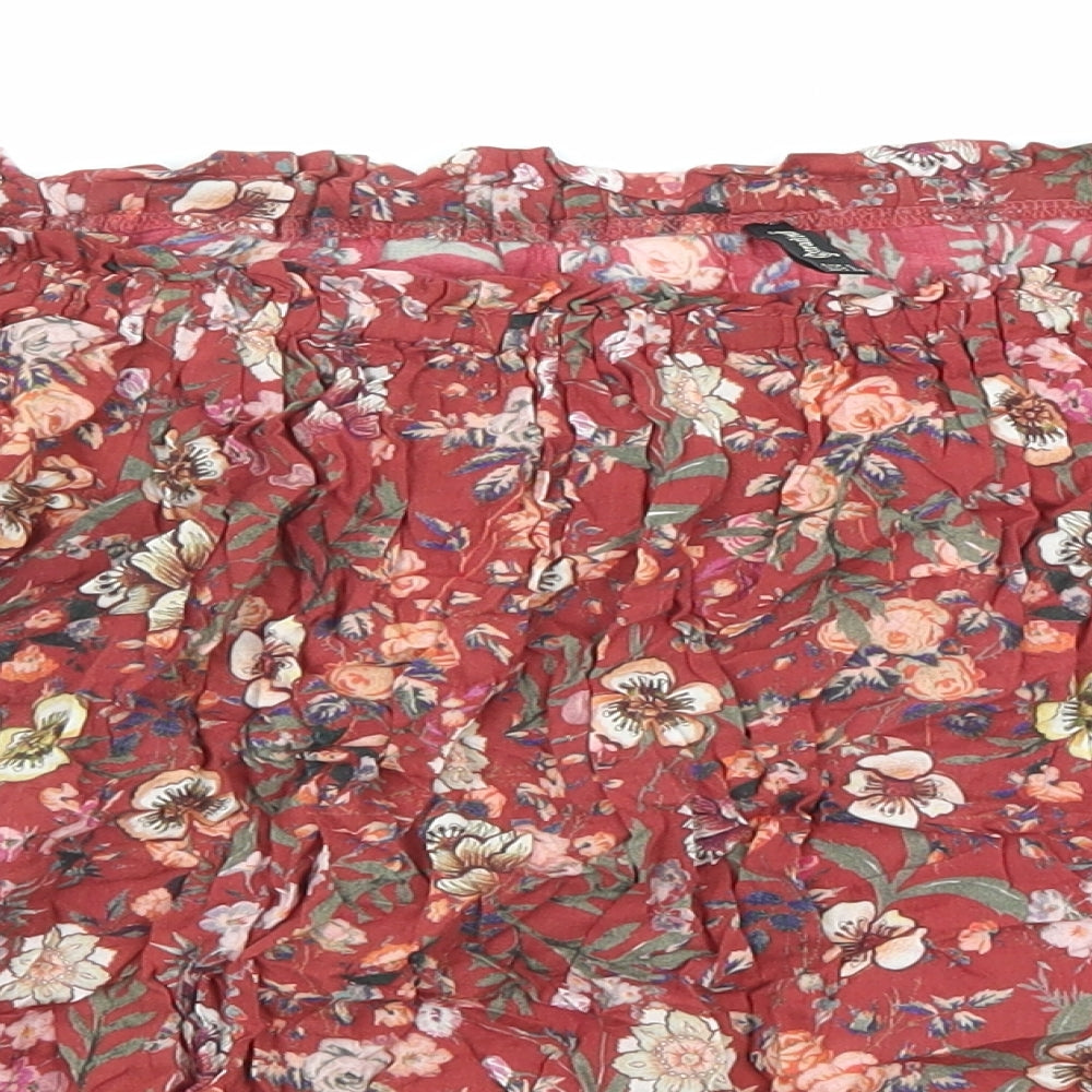 Stradivarius Womens Red Floral Viscose Basic Blouse Size S Off the Shoulder