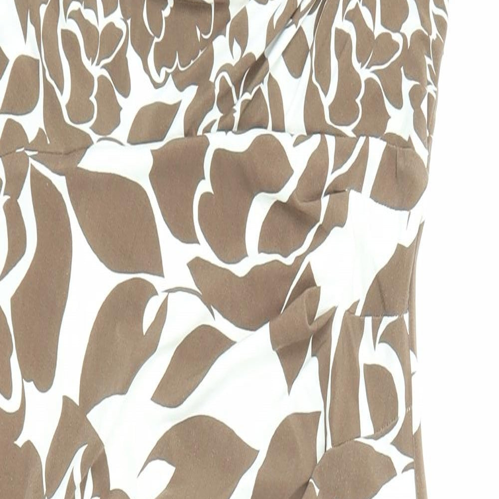 Phase Eight Womens Brown Floral Polyester Shift Size 10 Cowl Neck Pullover