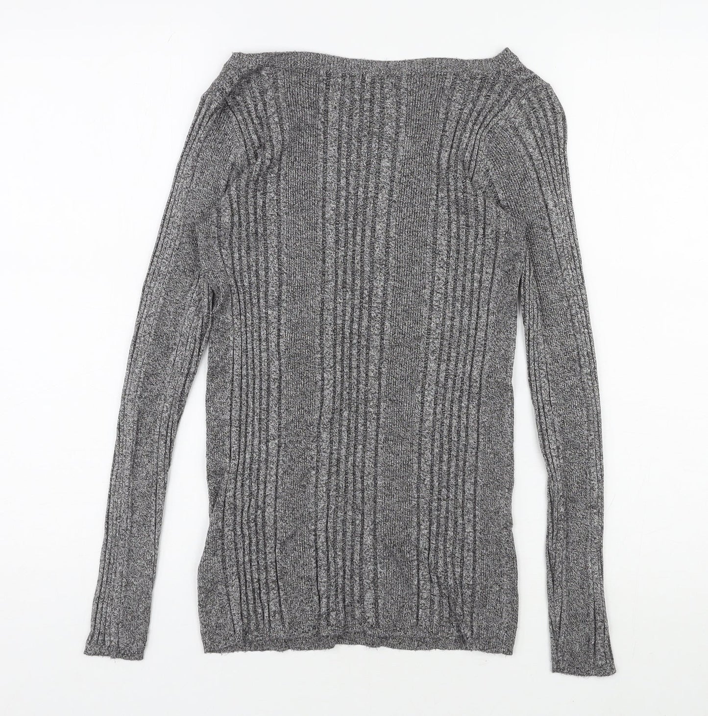 Marks and Spencer Womens Grey Scoop Neck Viscose Pullover Jumper Size 10 Pullover - Ribbed