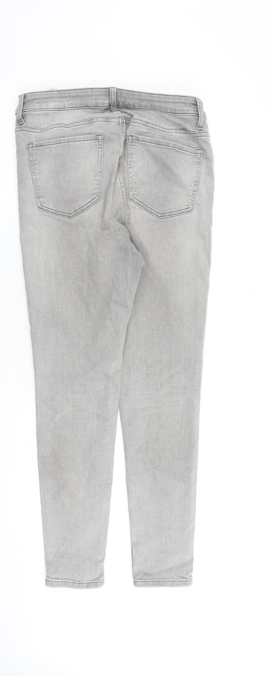 Marks and Spencer Womens Grey Cotton Skinny Jeans Size 12 L28 in Slim Zip