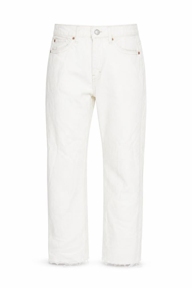 Topshop Womens White Cotton Straight Jeans Size 28 in L32 in Regular Zip - Raw Hem