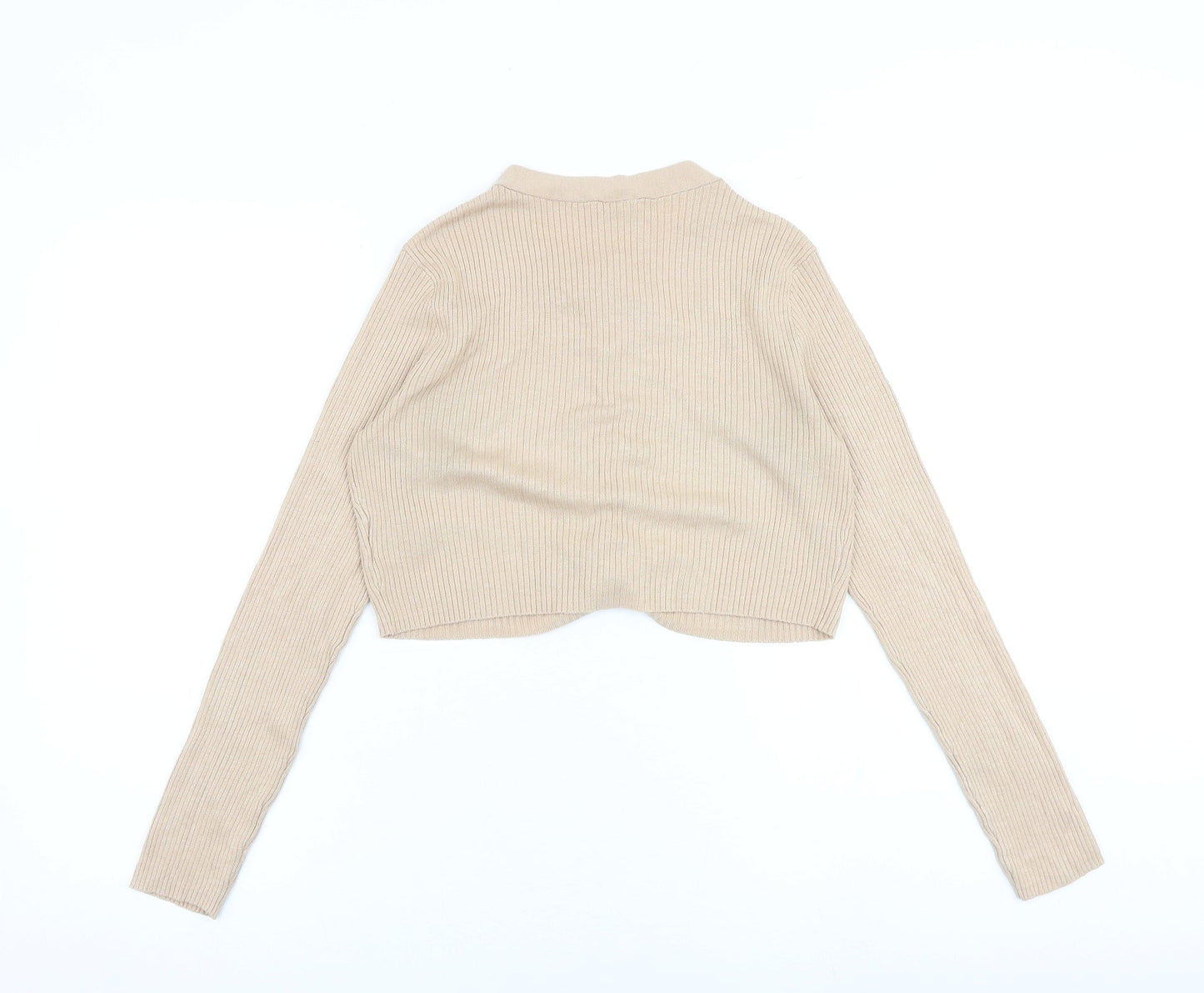 H&M Womens Beige Viscose Cropped Blouse Size M V-Neck - Lace Up Detail