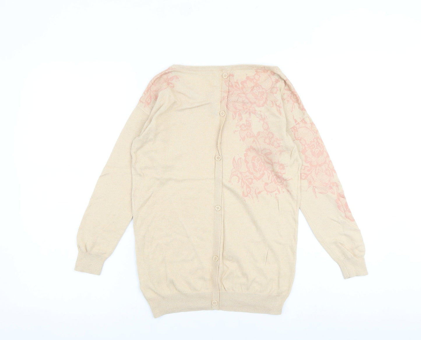 Monsoon Womens Beige Boat Neck Floral Cotton Pullover Jumper Size S