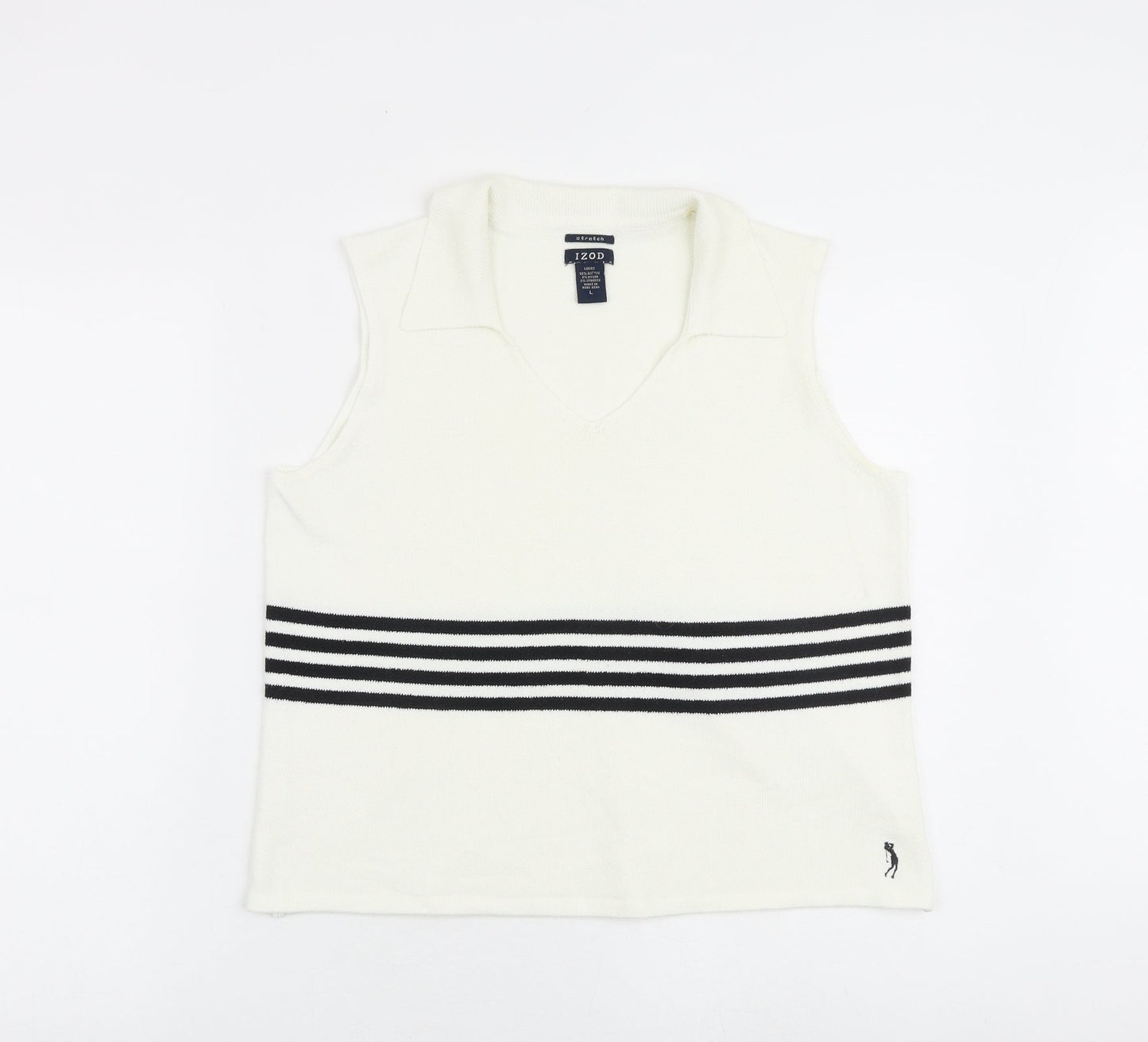 IZOD Womens White Collared Acrylic Vest Jumper Size L