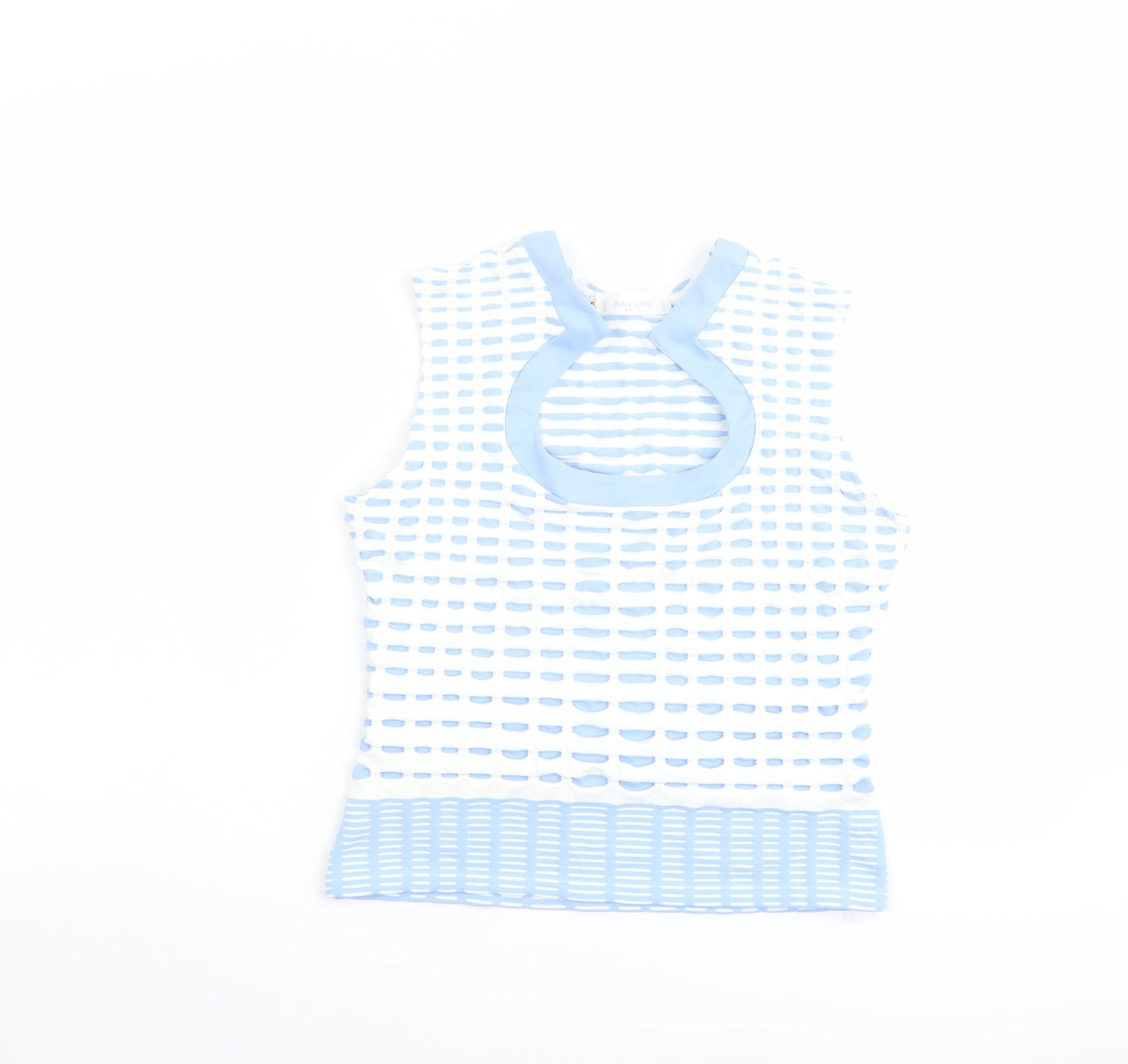 RAYURE Womens Blue Polyamide Cropped Blouse Size 10 Scoop Neck - Textured