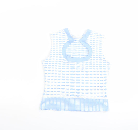 RAYURE Womens Blue Polyamide Cropped Blouse Size 10 Scoop Neck - Textured