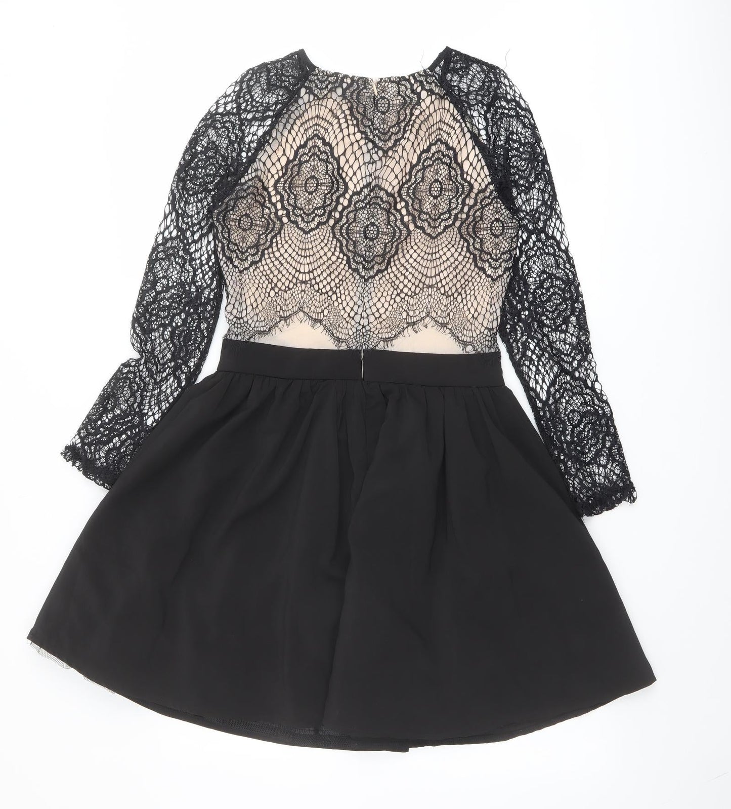 Missguided Womens Black Polyester A-Line Size 10 Round Neck Zip - Lace Details