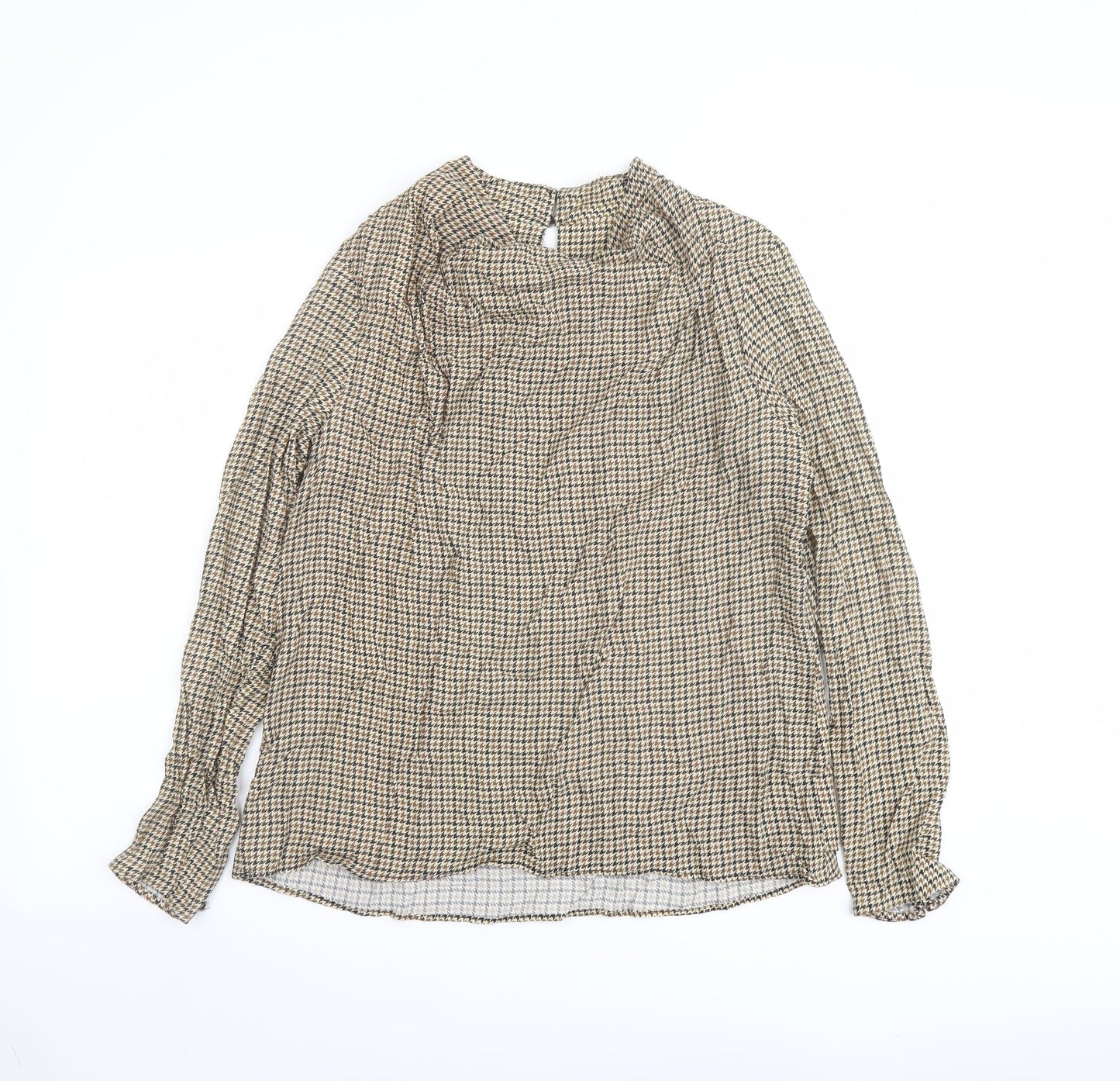 Zara Womens Beige Geometric Viscose Basic Blouse Size XS Round Neck