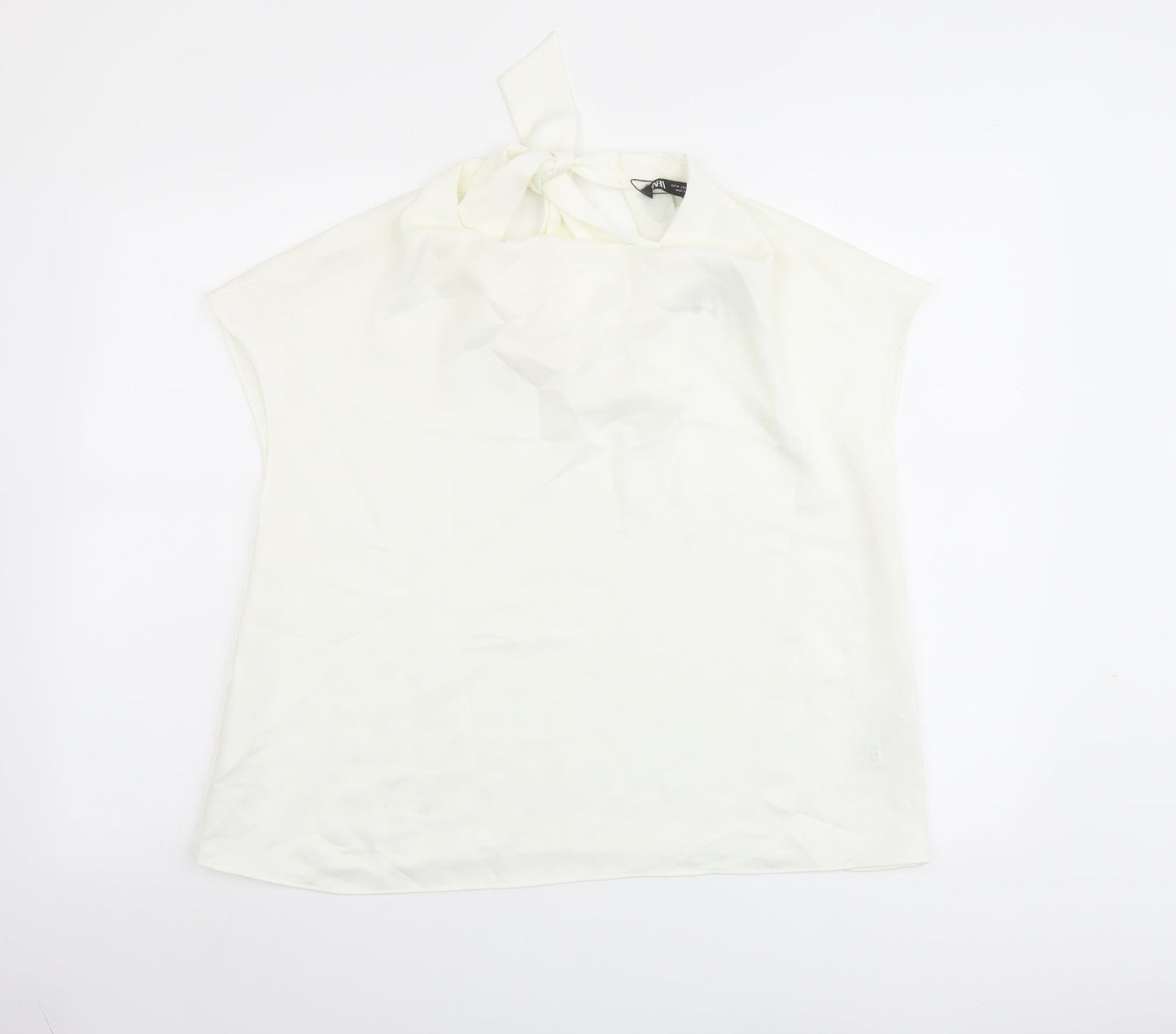 Zara Womens Ivory Polyester Basic Blouse Size M Round Neck