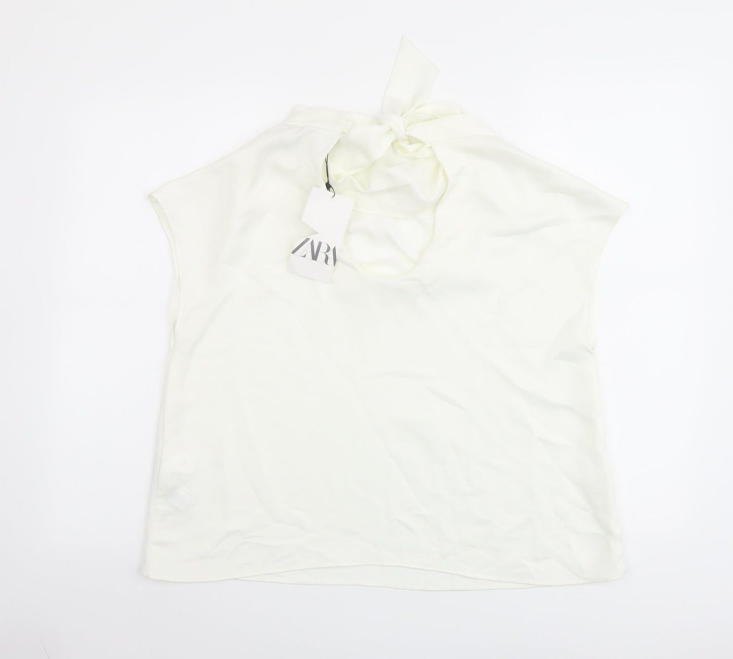 Zara Womens Ivory Polyester Basic Blouse Size M Round Neck