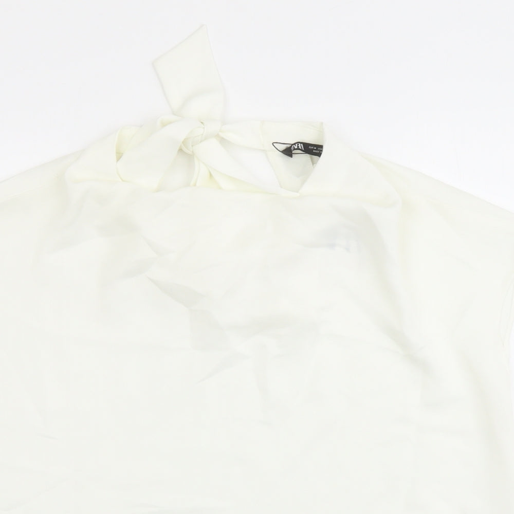 Zara Womens Ivory Polyester Basic Blouse Size M Round Neck