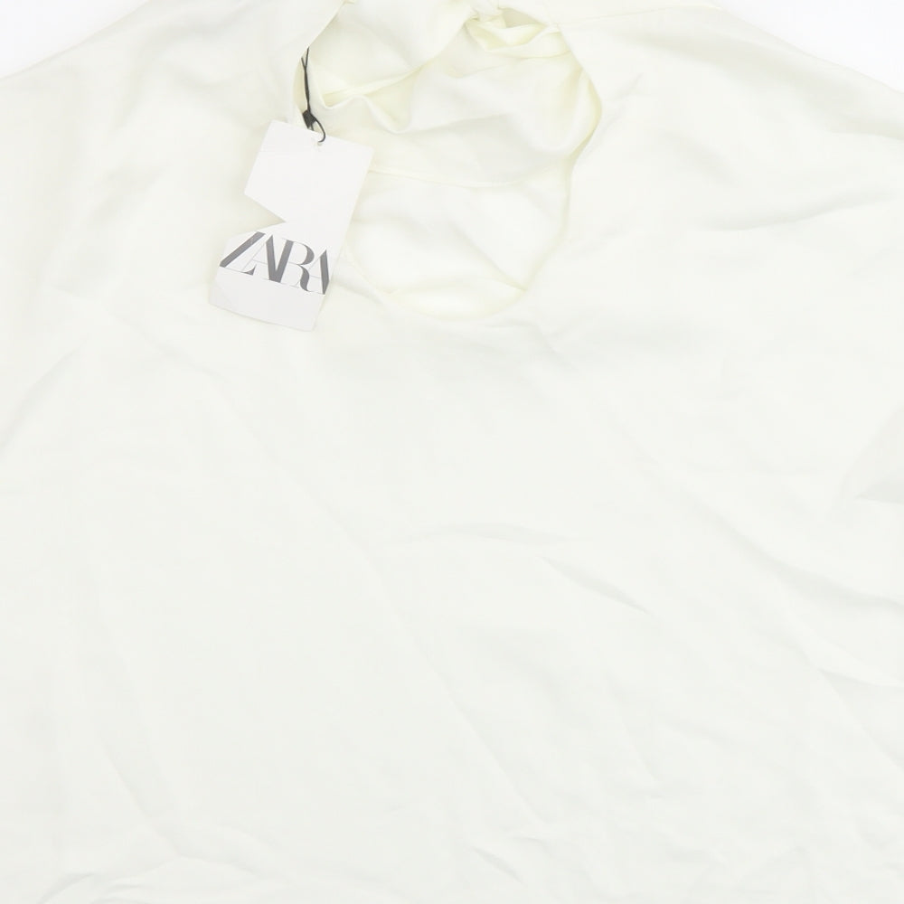 Zara Womens Ivory Polyester Basic Blouse Size M Round Neck