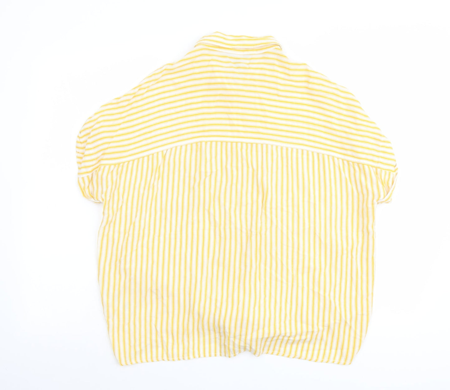 New Look Womens Yellow Striped Viscose Basic Button-Up Size 10 Collared - Tie Front Detail