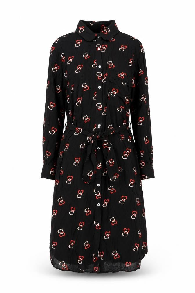 Dorothy Perkins Womens Black Geometric Polyester Shirt Dress Size 8 Collared Button - Heart Print